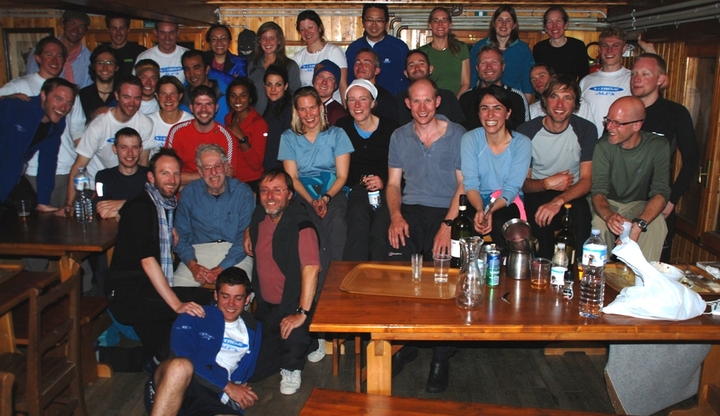 Team A and B meet in the Gnifetti Hut Team A and B meet in the Gnifetti Hut